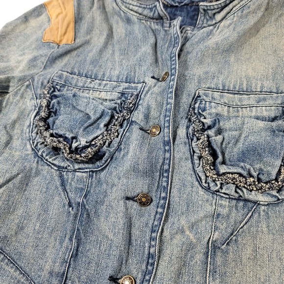 BOHO Anthropologie Jean Jacket Azel Hazel Hazel Hazel Haze Sz Small - Picture 2 of 9